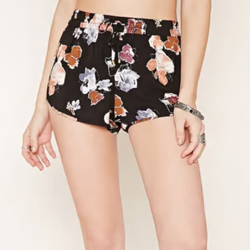 Black Floral Shorts